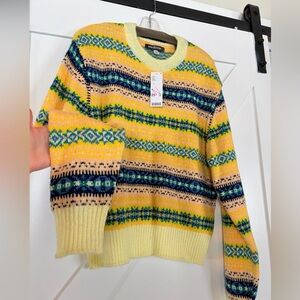 Urban Outfitters Yellow and Blue Patterned Sweater